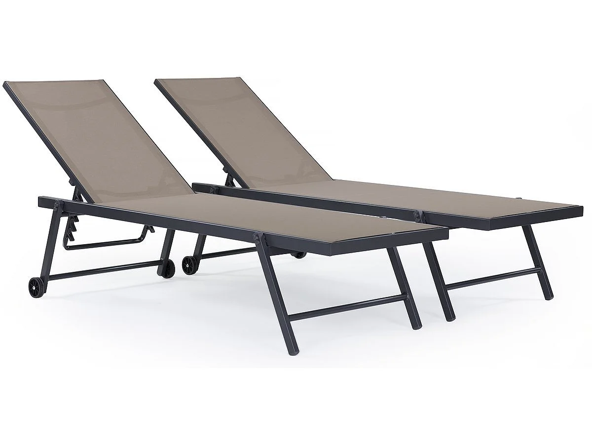 Lot de 2 Bains de soleil textilène et aluminium "Jolia" - Phoenix - Taupe