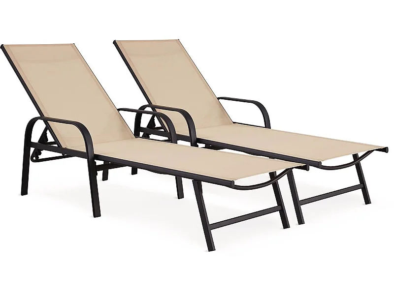 Conjunto de 2 espreguiçadeiras de metal "Farniente" - Bege, confortáveis e resistentes para relaxar ao ar livre