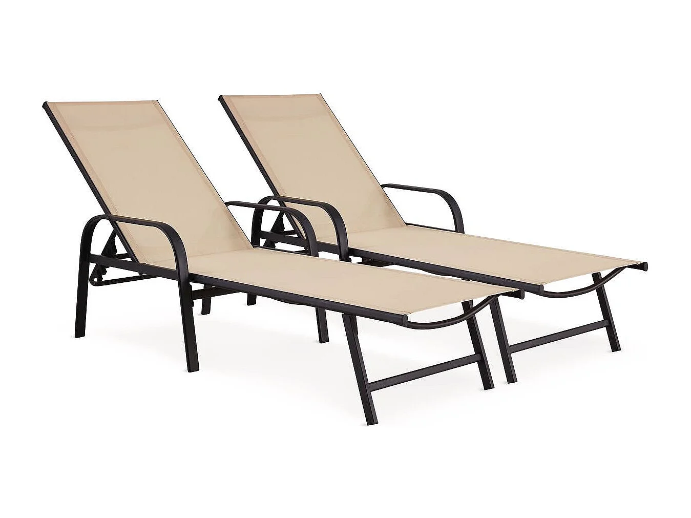 Ligbed set 2 ligstoelen metaal "Farniente" - Beige - lichtbruin