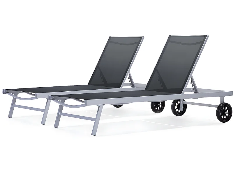 Set van 2 ligbedden van aluminium en textilene "Bella" - Phoenix - Grijs - Rugleuning verstelbaar in 5 posities