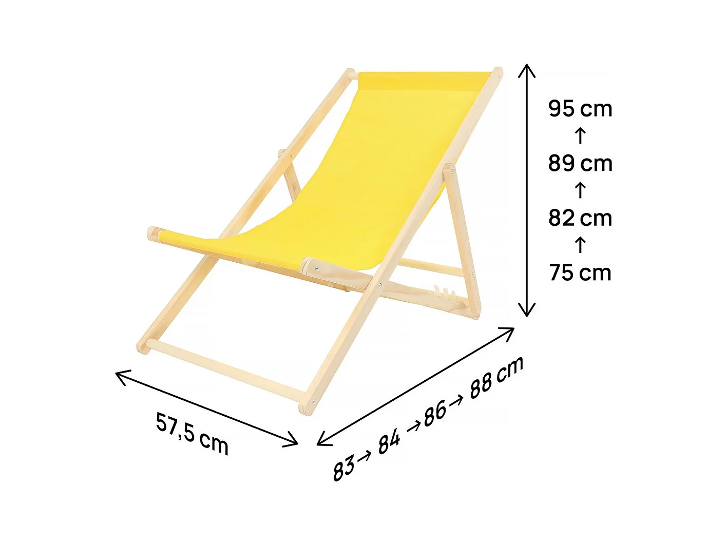 Lot de 2 transats en bois "Chilienne" - 107 x 56.5 x 81 cm - Jaune