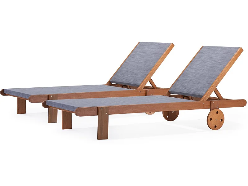 Lot de 2 bains de soleil en bois exotique "Saïgon" - Maple - Gris