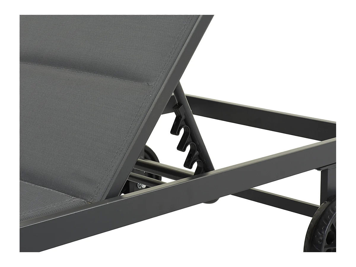 Textilène gewatteerde ligstoel "Bella" - Phoenix - Donkergrijs, multi-positie verstelbare rugleuning en verplaatsbare wielen