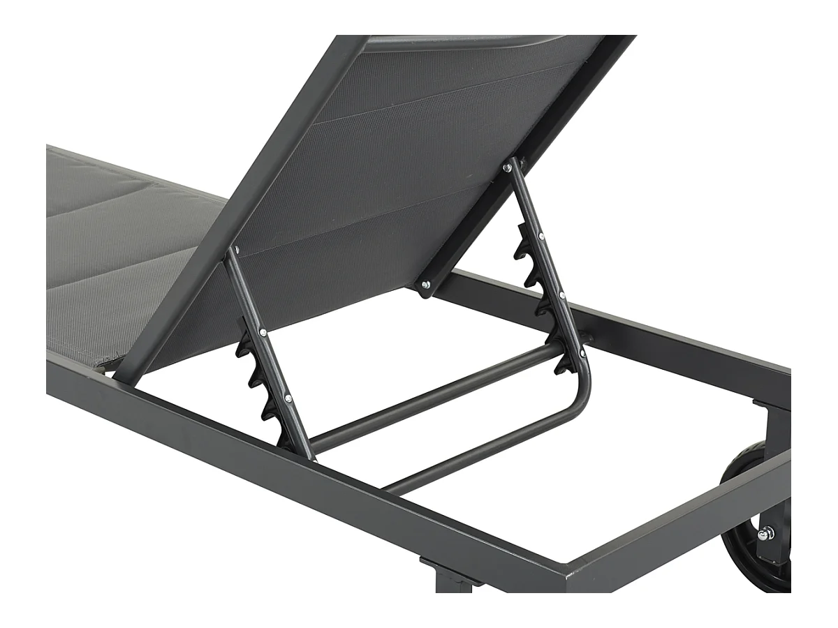 Textilène gewatteerde ligstoel "Bella" - Phoenix - Donkergrijs, multi-positie verstelbare rugleuning en verplaatsbare wielen