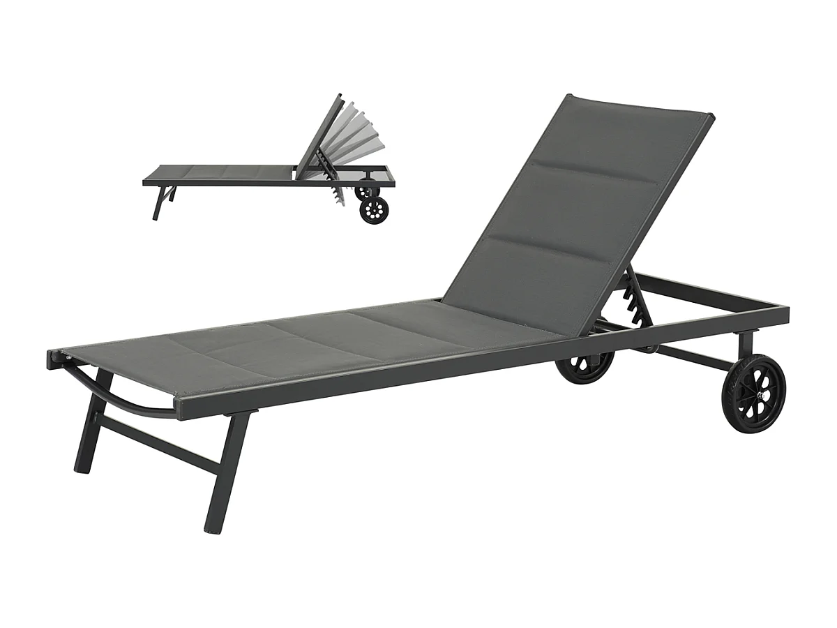Bain de soleil textilène matelassé et aluminium "Bella" - Phoenix - Gris foncé