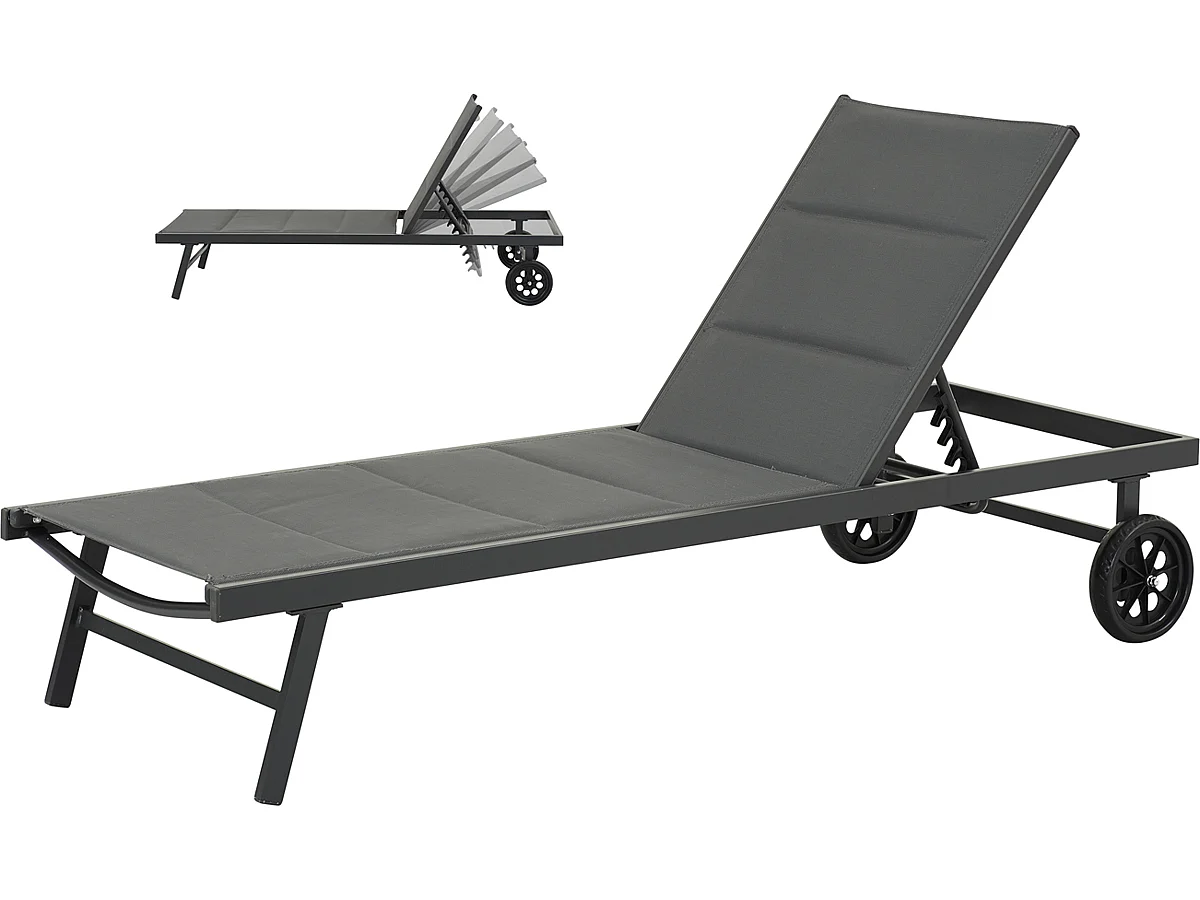 Bain de soleil textilène matelassé et aluminium "Bella" - Phoenix - Gris foncé