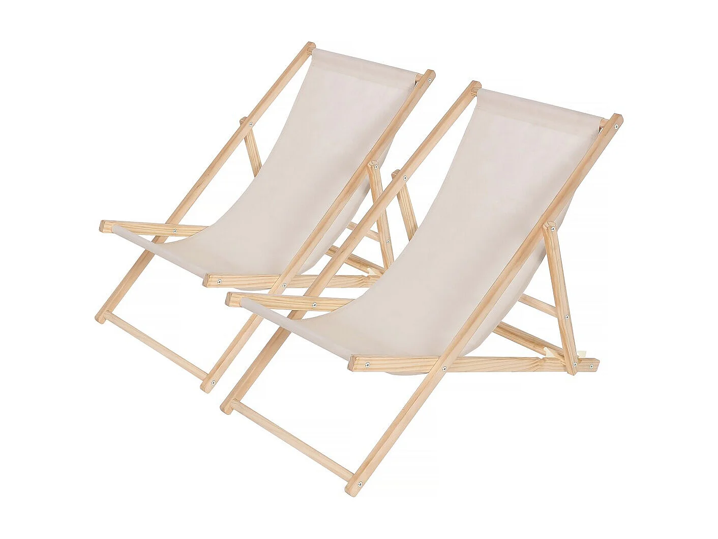 Lot de 2 transats en bois "Chilienne" - 107 x 56.5 x 81 cm - Ecru