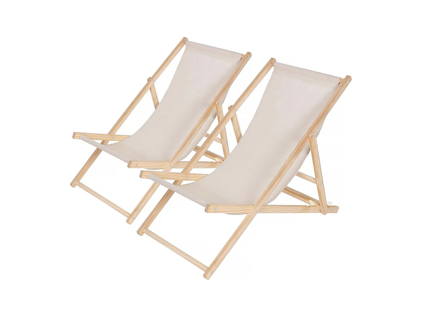 Lot de 2 transats en bois "Chilienne" - 107 x 56.5 x 81 cm - Ecru