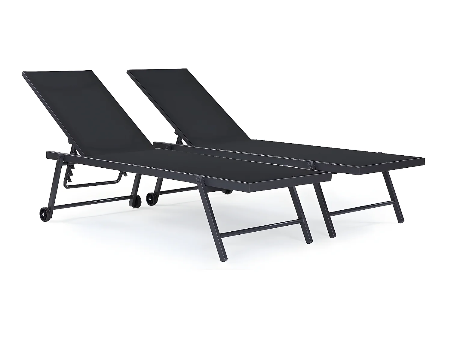 Lot de 2 bains de soleil textilène aluminium "Jolia" - Gris foncé / Noir