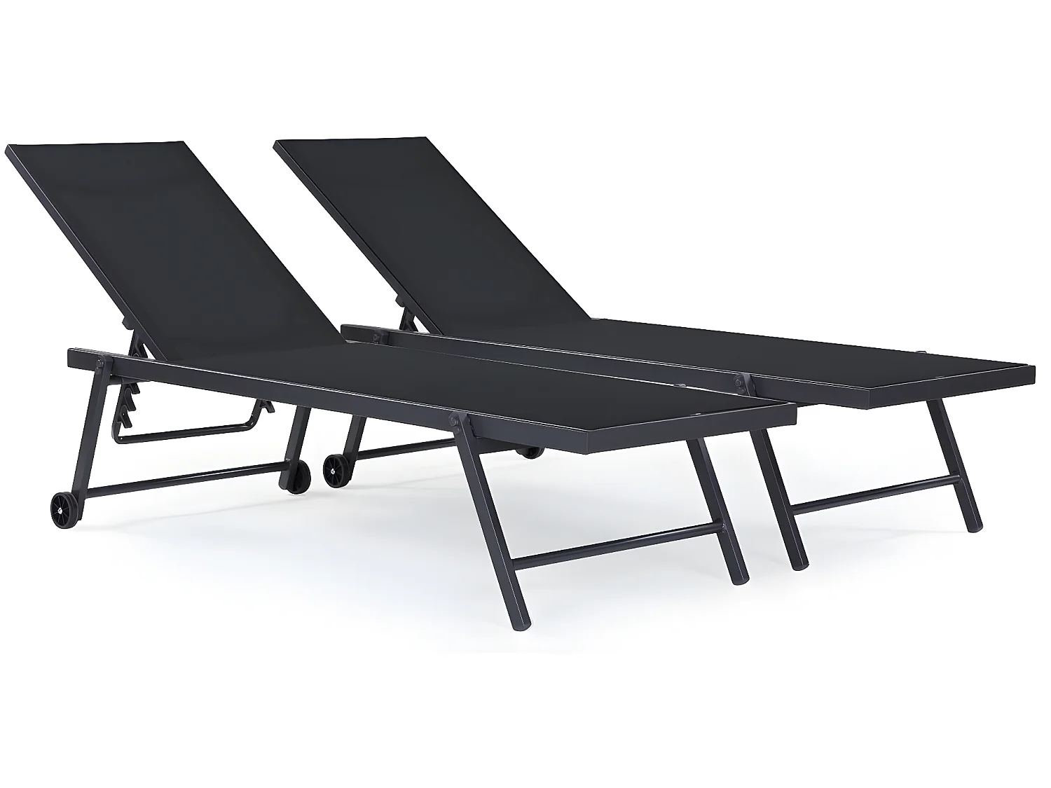 Ligbed set 2 stuks tuin ligstoel verstelbaar aluminium textiel "Jolia" - Donkergrijs / Zwart