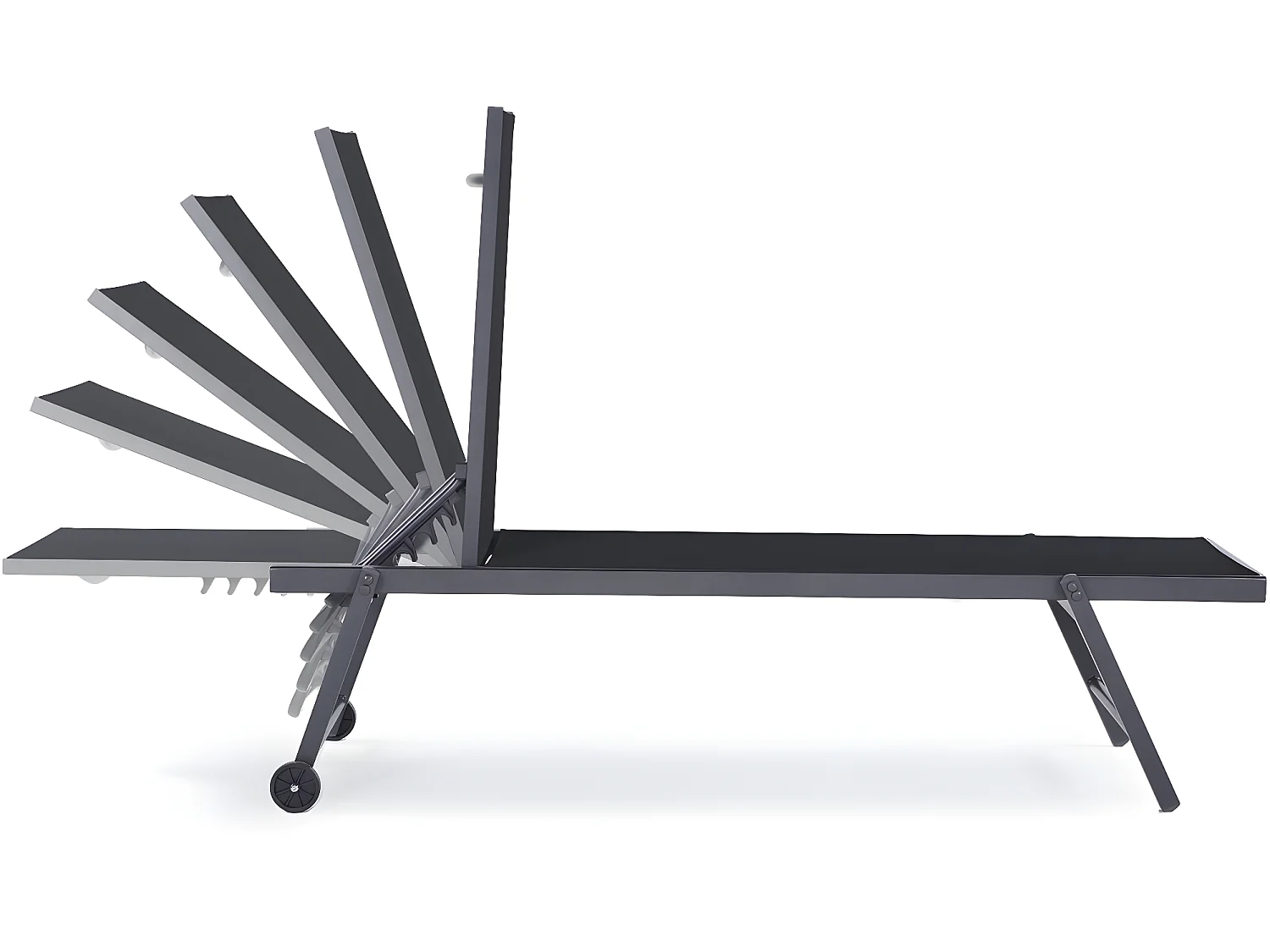 Ligbed set 2 stuks tuin ligstoel verstelbaar aluminium textiel "Jolia" - Donkergrijs / Zwart