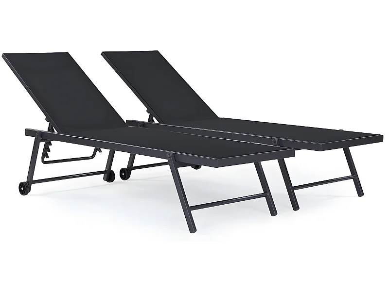 Ligbed set 2 stuks tuin ligstoel verstelbaar aluminium textiel "Jolia" - Donkergrijs / Zwart