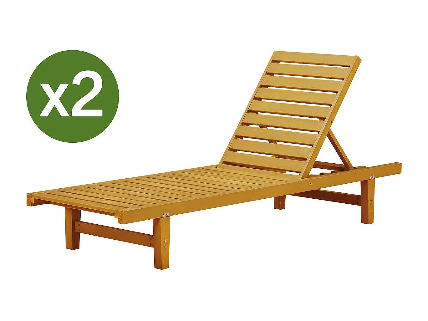 Juego de 2 tumbonas de madera Rawai - Marrón claro