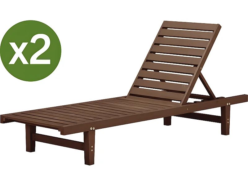 Juego de 2 tumbonas de madera Rawai - Marrón