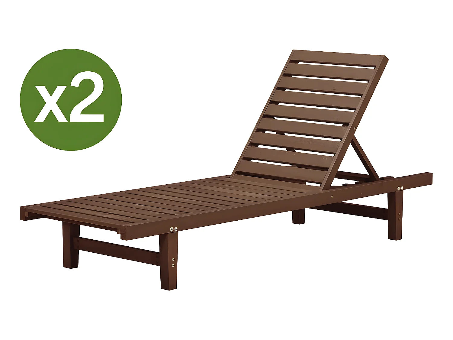 Lot de 2 bains de soleil en bois "Rawai" - Marron