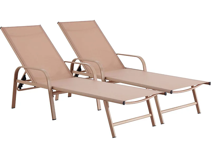 Conjunto de 2 espreguiçadeiras de metal "Farniente" - Marrom, confortáveis e resistentes para relaxar ao ar livre