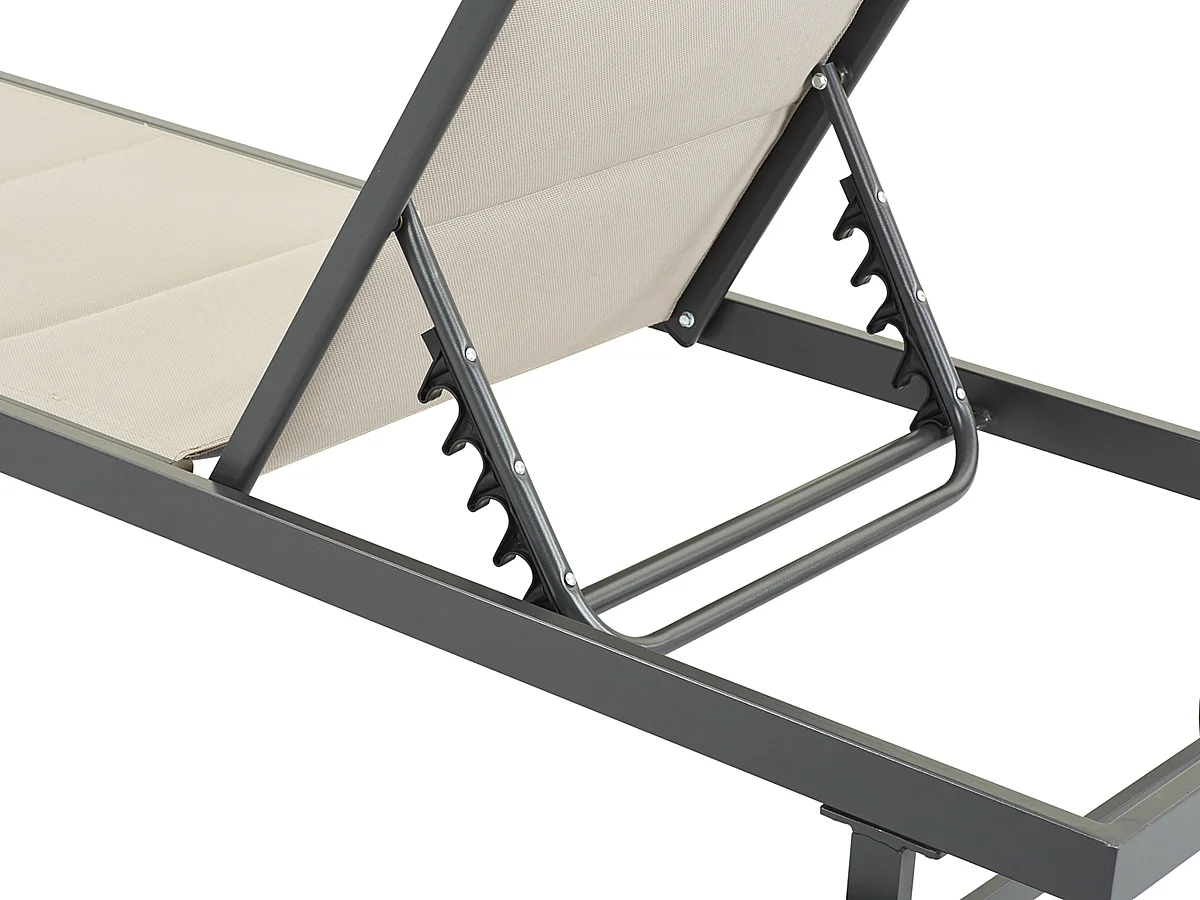 Gewatteerde Textilene Ligstoel "Bella" - Phoenix - Taupe, meervoudig verstelbare rugleuning en wielen voor optimaal comfort