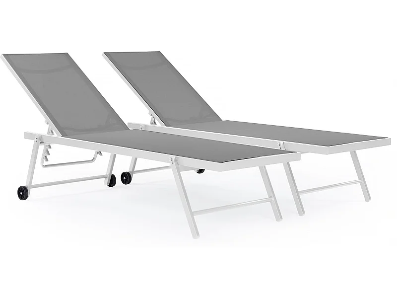 Confezione da 2 lettini solari trapuntati in textilene e alluminio "Jolia" - Phoenix - Grigio / Bianco