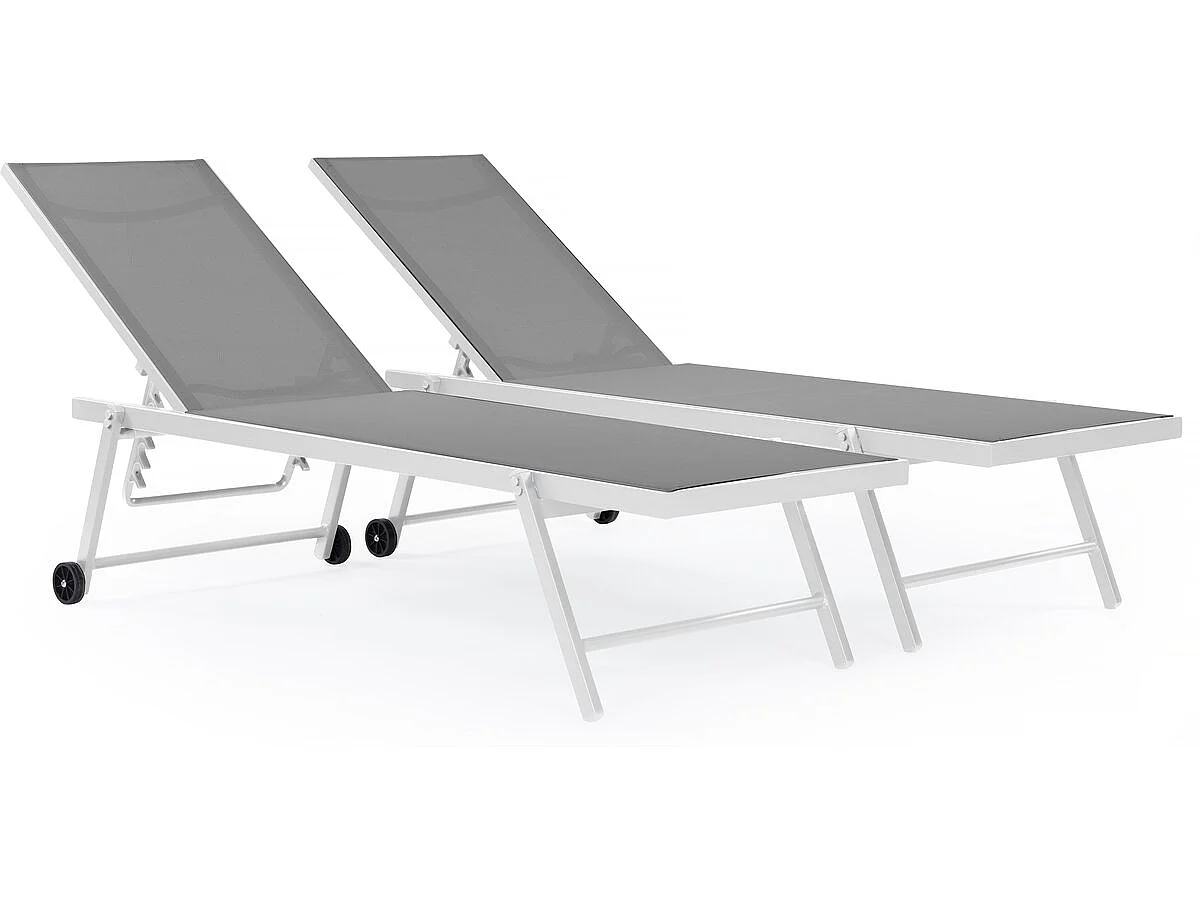 Confezione da 2 lettini solari trapuntati in textilene e alluminio "Jolia" - Phoenix - Grigio / Bianco