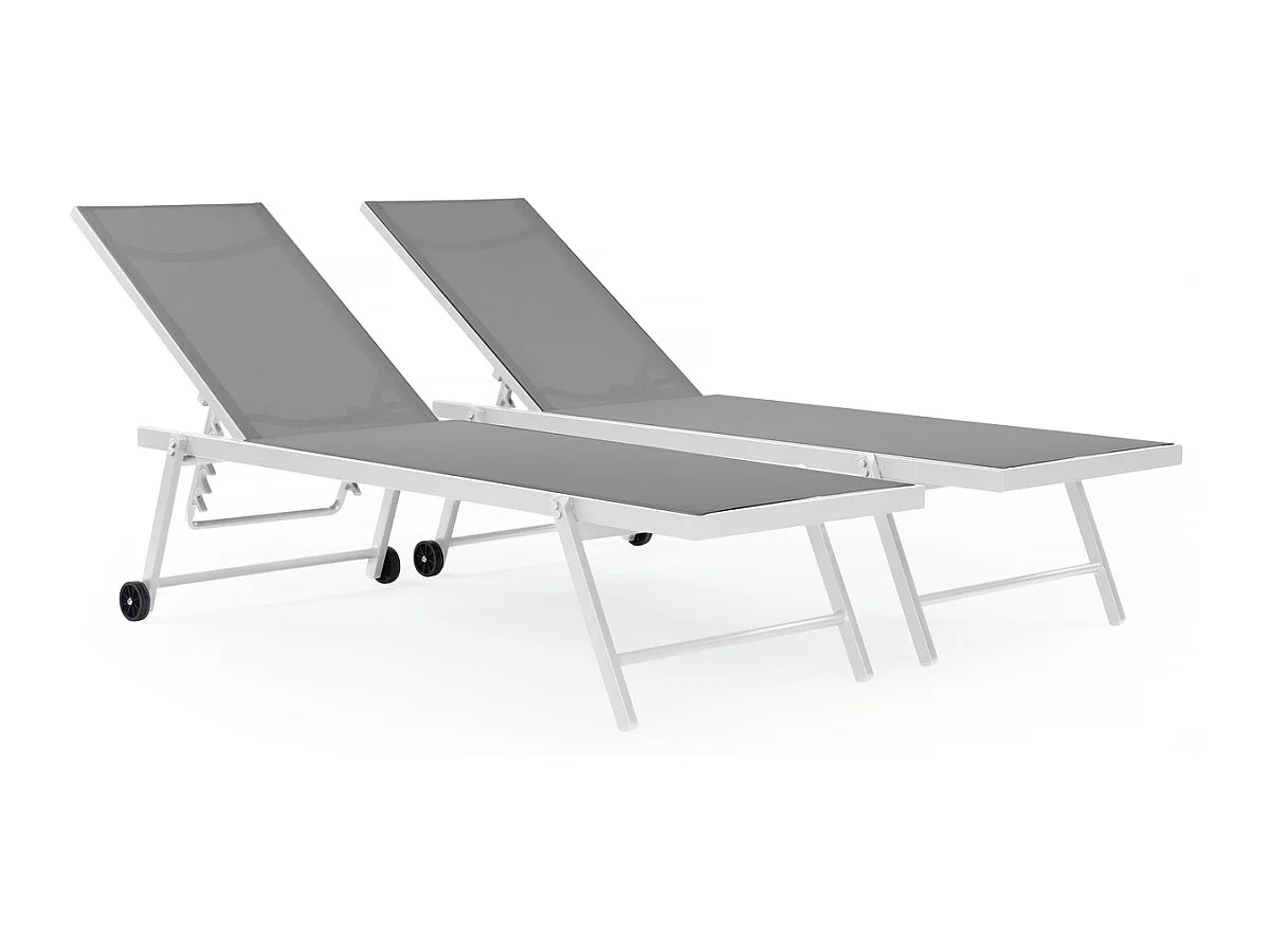 Lot de 2 bains de soleil textilène aluminium "Jolia" - Gris / Blanc
