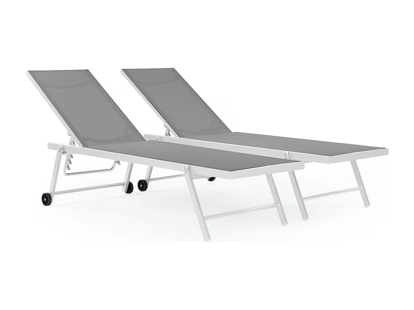 Lot de 2 bains de soleil textilène aluminium "Jolia" - Gris / Blanc