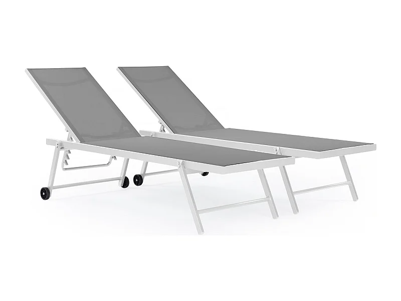 Lot de 2 bains de soleil textilène aluminium "Jolia" - Gris / Blanc