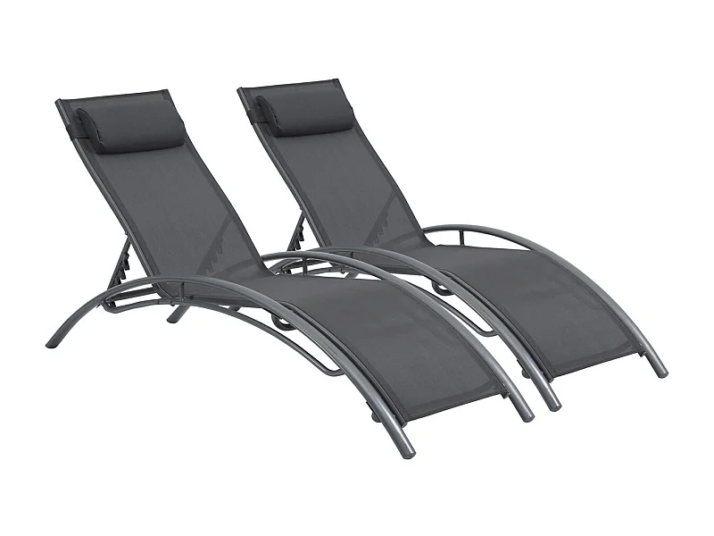 Ligbed ligstoel aluminium "Beauty" - Phoenix - Donkergrijs / Zilver - Set 2 stuks