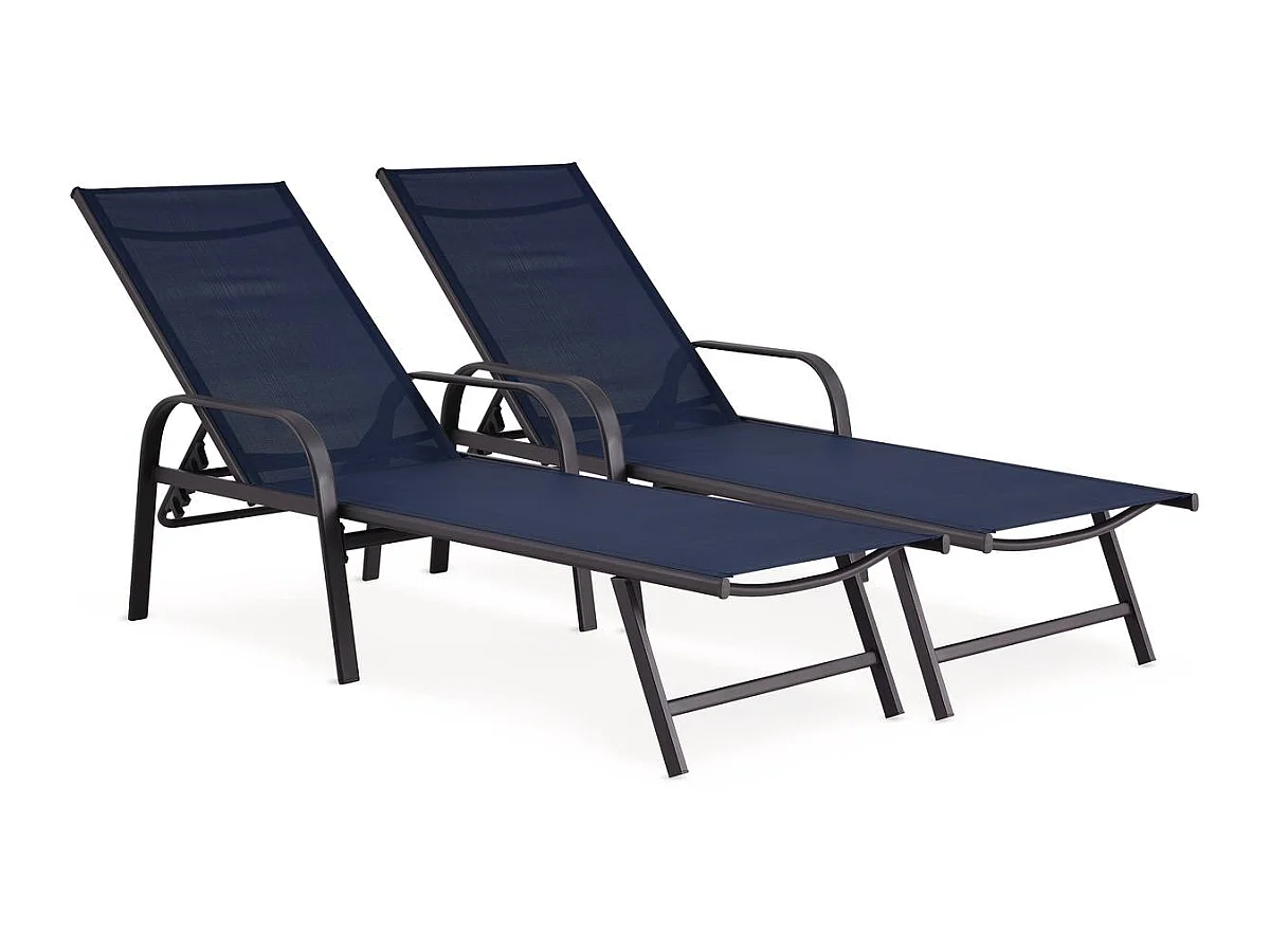 Lot de 2 Bains de soleil en métal "Farniente" - Bleu nuit