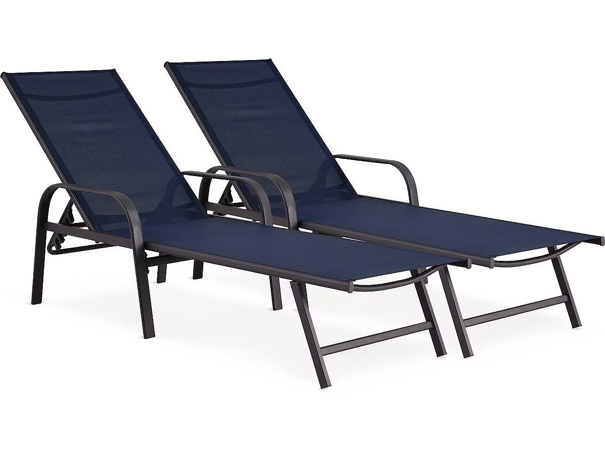 Lot de 2 Bains de soleil en métal "Farniente" - Bleu nuit