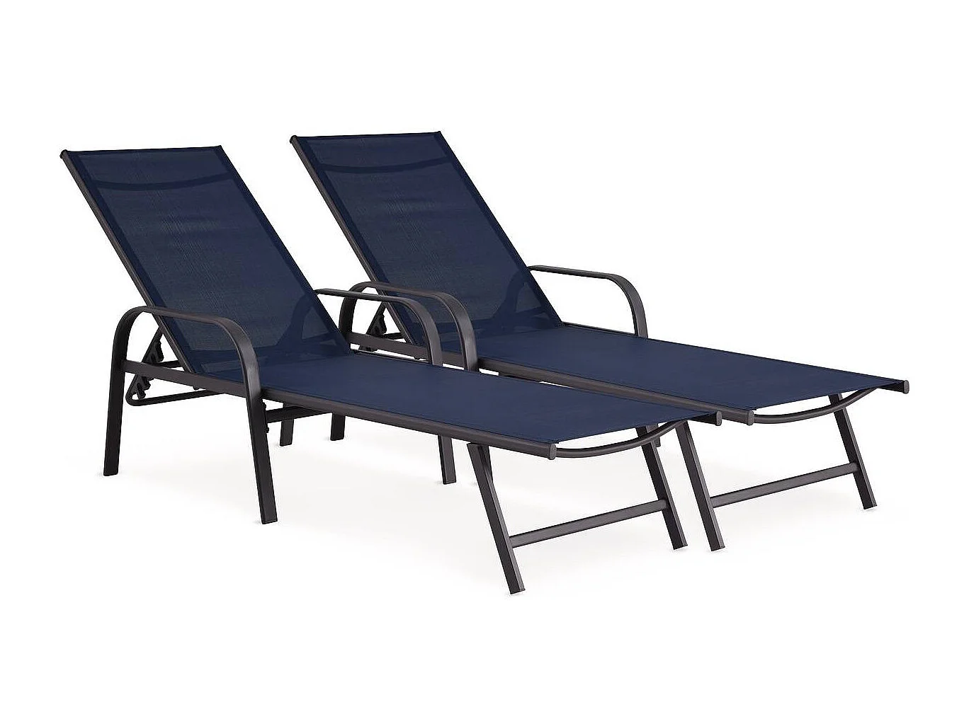 Lot de 2 Bains de soleil en métal avec accoudoirs "Farniente" - Bleu nuit