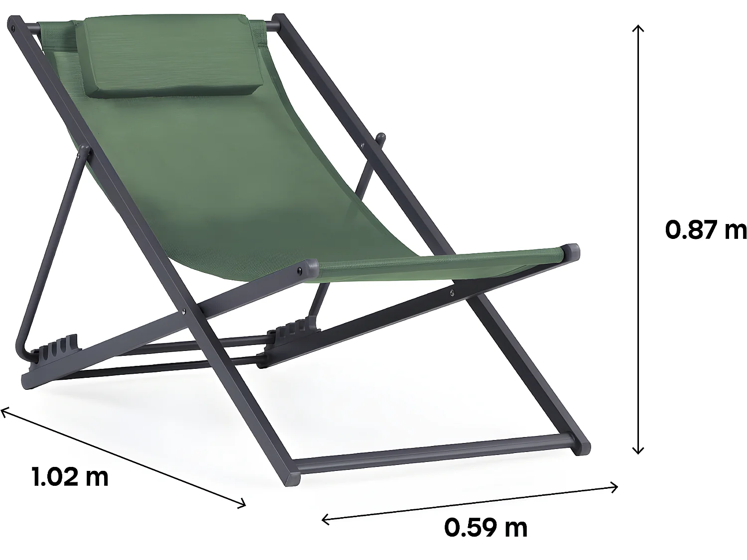 Set di 2 sedie in acciaio Textilene - con poggiatesta - verde