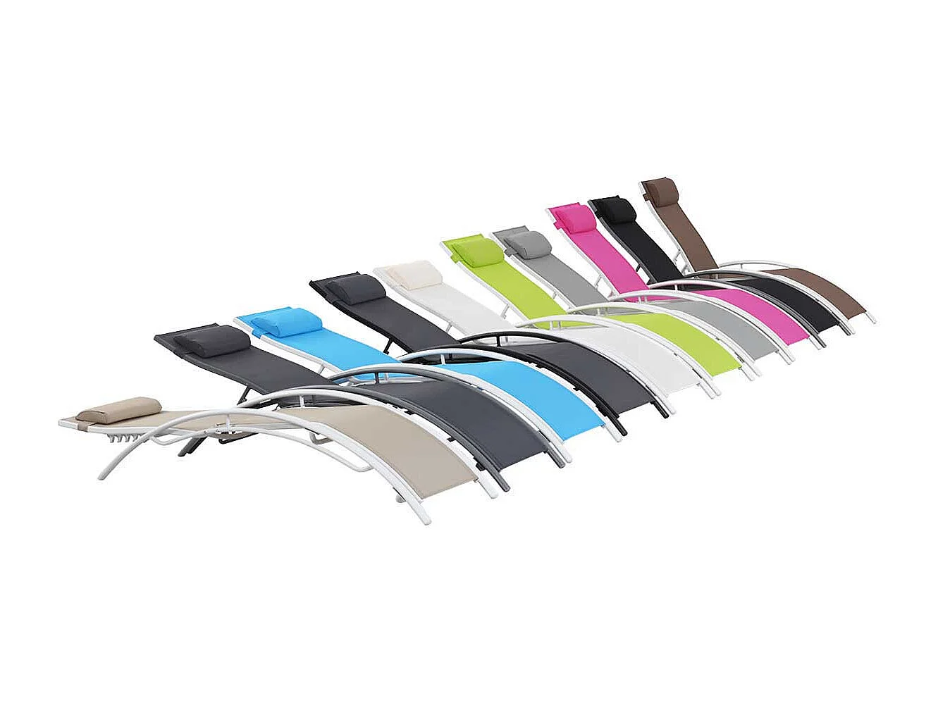 Ligbed ligstoel aluminium "Beauty" - Phoenix - Taupe - grijs bruin - Set 2 stuks