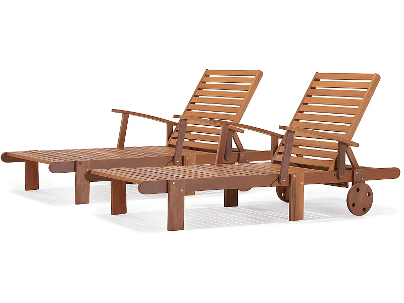 Bain de soleil pliant en bois exotique "Tokyo" - Maple - Marron clair - Lot de 2