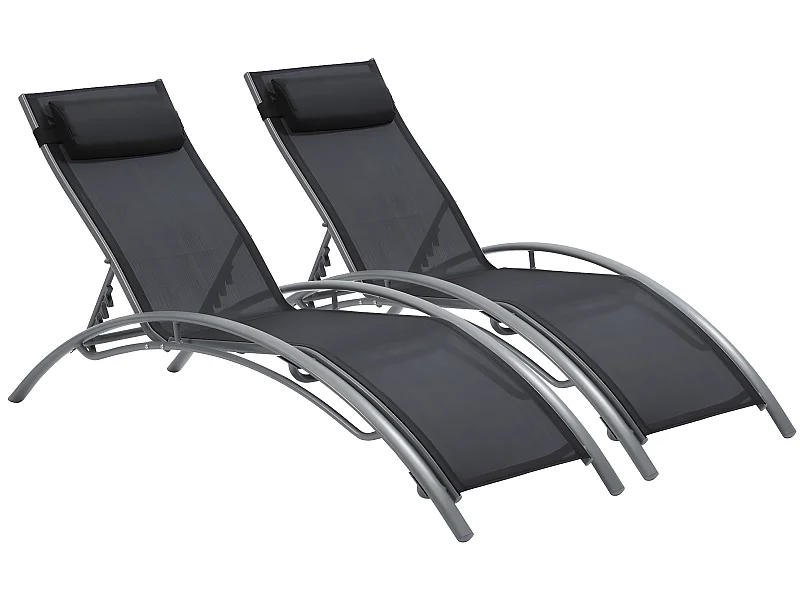 Set van 2 aluminium ligbedden "Beauty" Phoenix Zwart - Comfortabel en trendy voor een trendy tuin