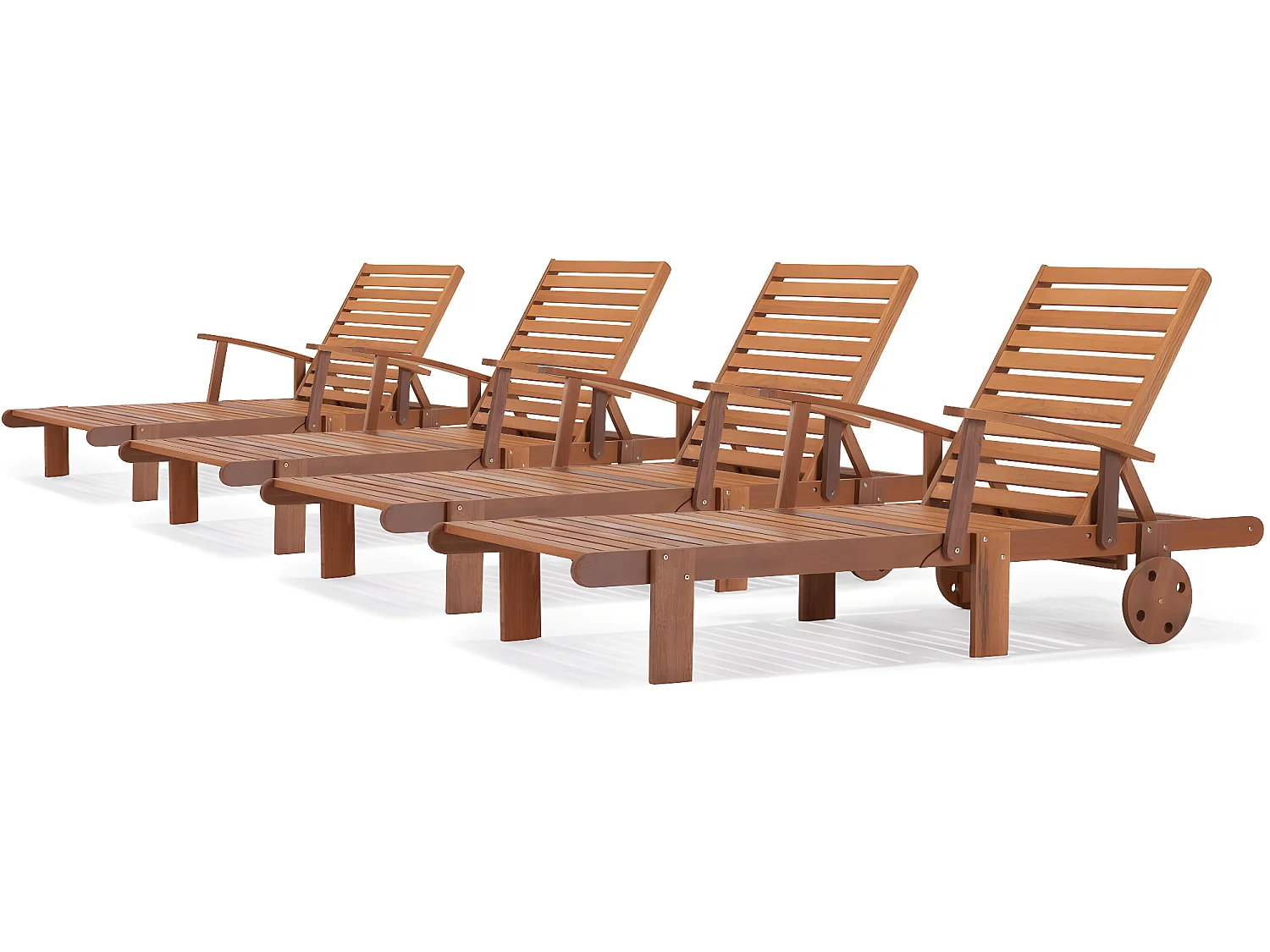 Bain de soleil pliant en bois exotique "Tokyo" - Maple - Marron clair - Lot de 4