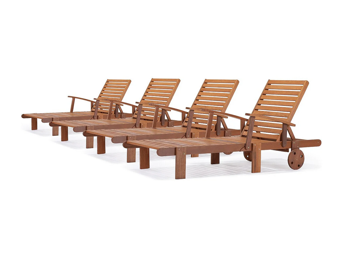 Bain de soleil pliant en bois exotique "Tokyo" - Maple - Marron clair - Lot de 4