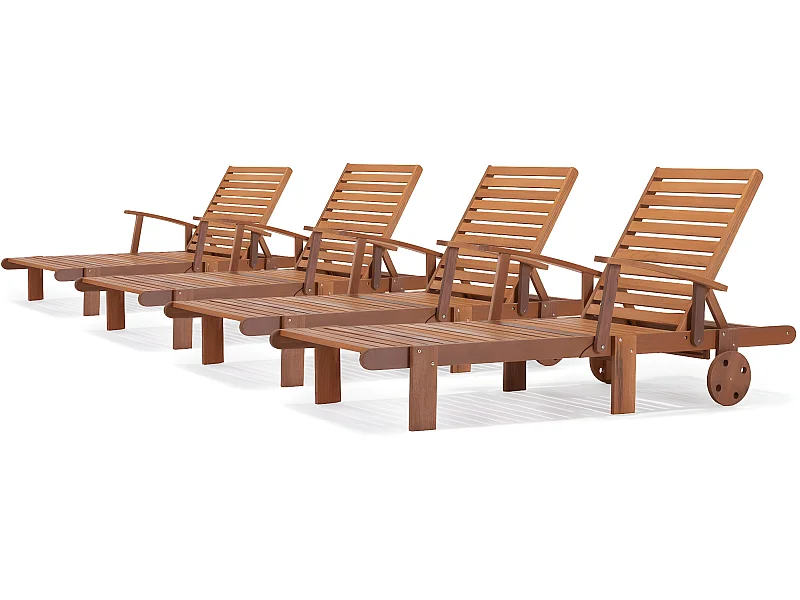 Bain de soleil pliant en bois exotique "Tokyo" - Maple - Marron clair - Lot de 4