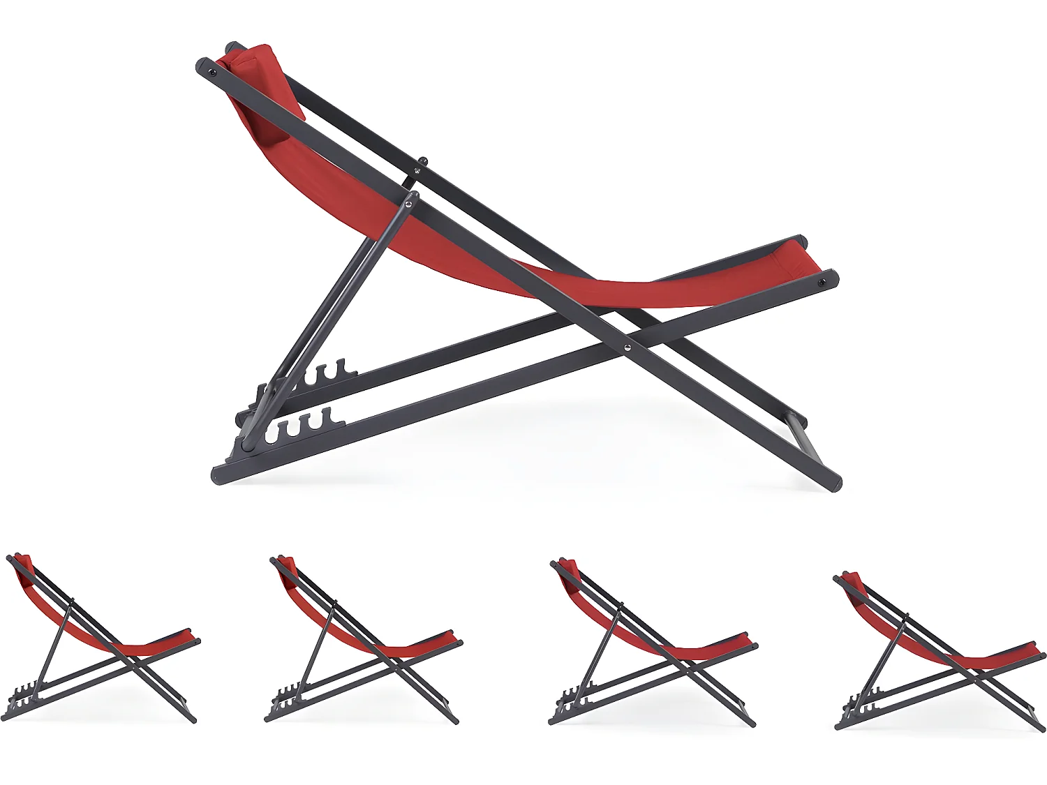 Set di 2 sedie in acciaio Textilene - con poggiatesta - rosso