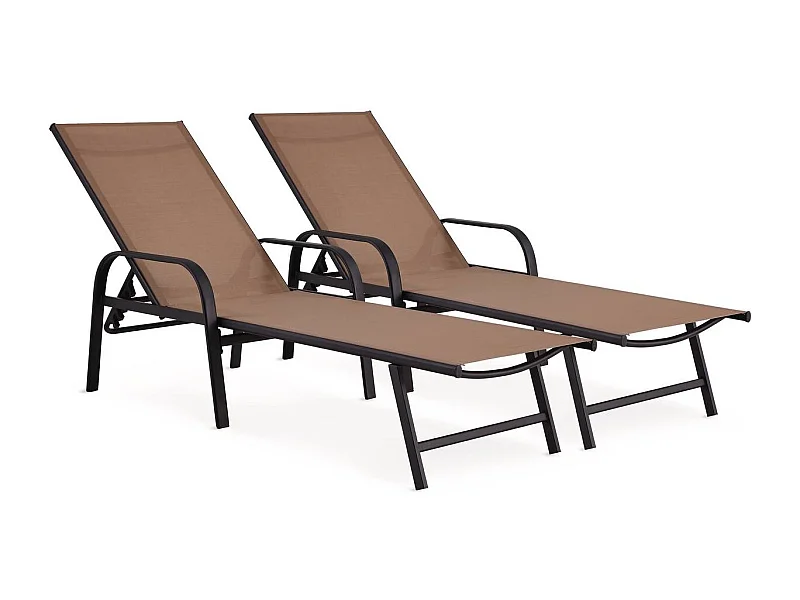 Ligbed set 2 ligstoelen metaal "Farniente" - Taupe - grijs bruin