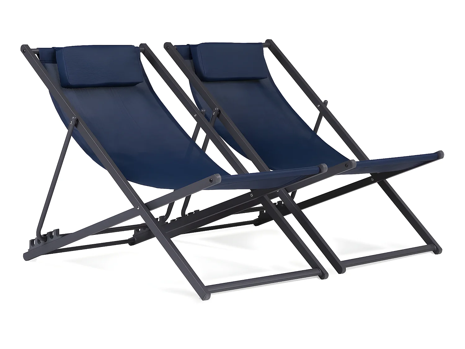 Set van 2 metalen ligstoelen met textilene en hoofdsteun voor optimaal comfort - Nachtblauw