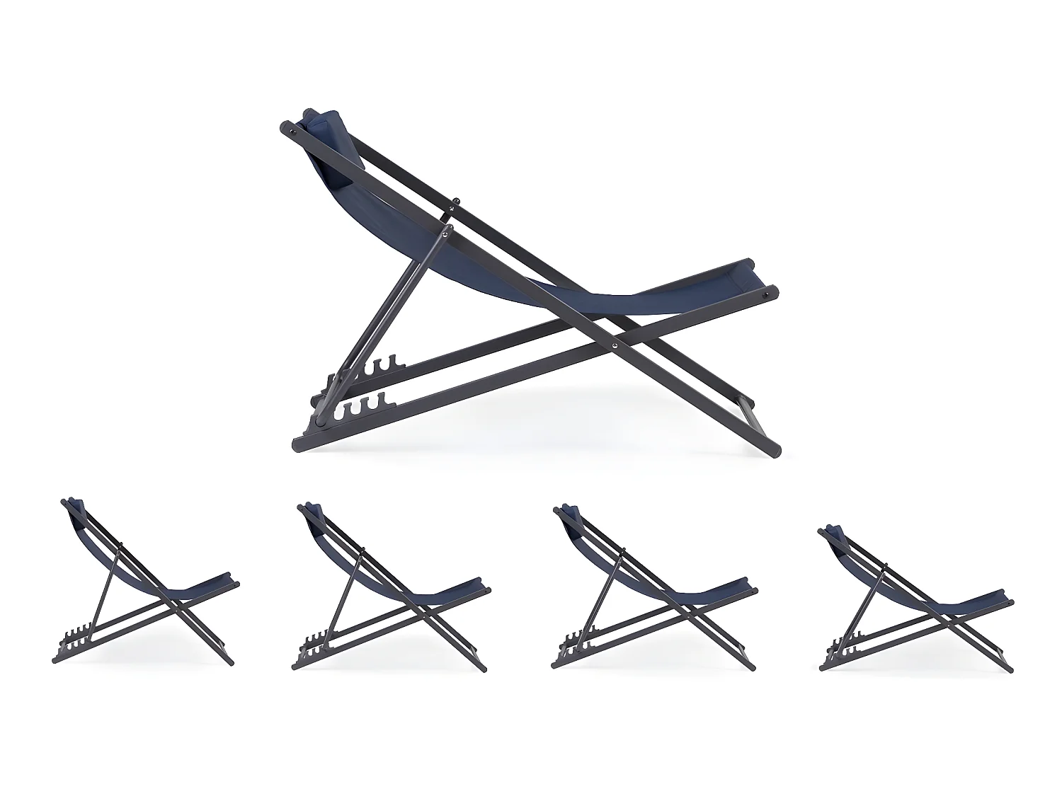 Set van 2 metalen ligstoelen met textilene en hoofdsteun voor optimaal comfort - Nachtblauw