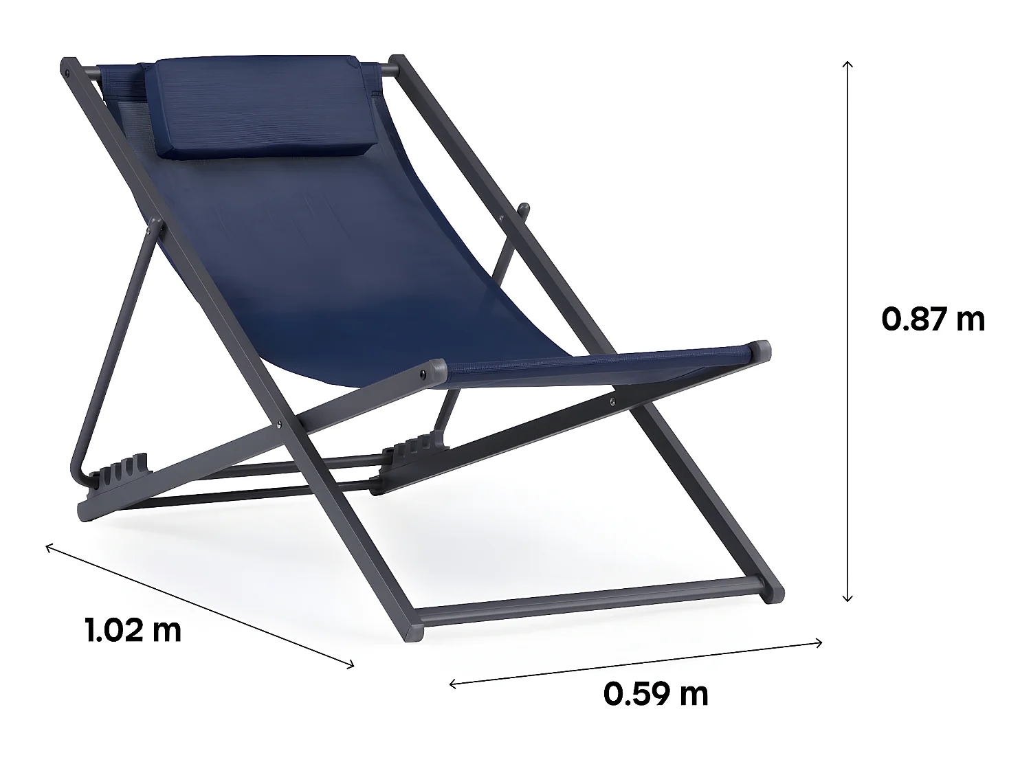Set van 2 metalen ligstoelen met textilene en hoofdsteun voor optimaal comfort - Nachtblauw