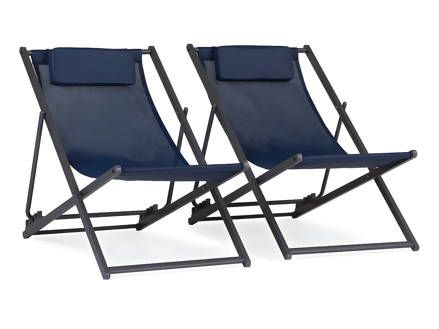 Set van 2 metalen ligstoelen met textilene en hoofdsteun voor optimaal comfort - Nachtblauw