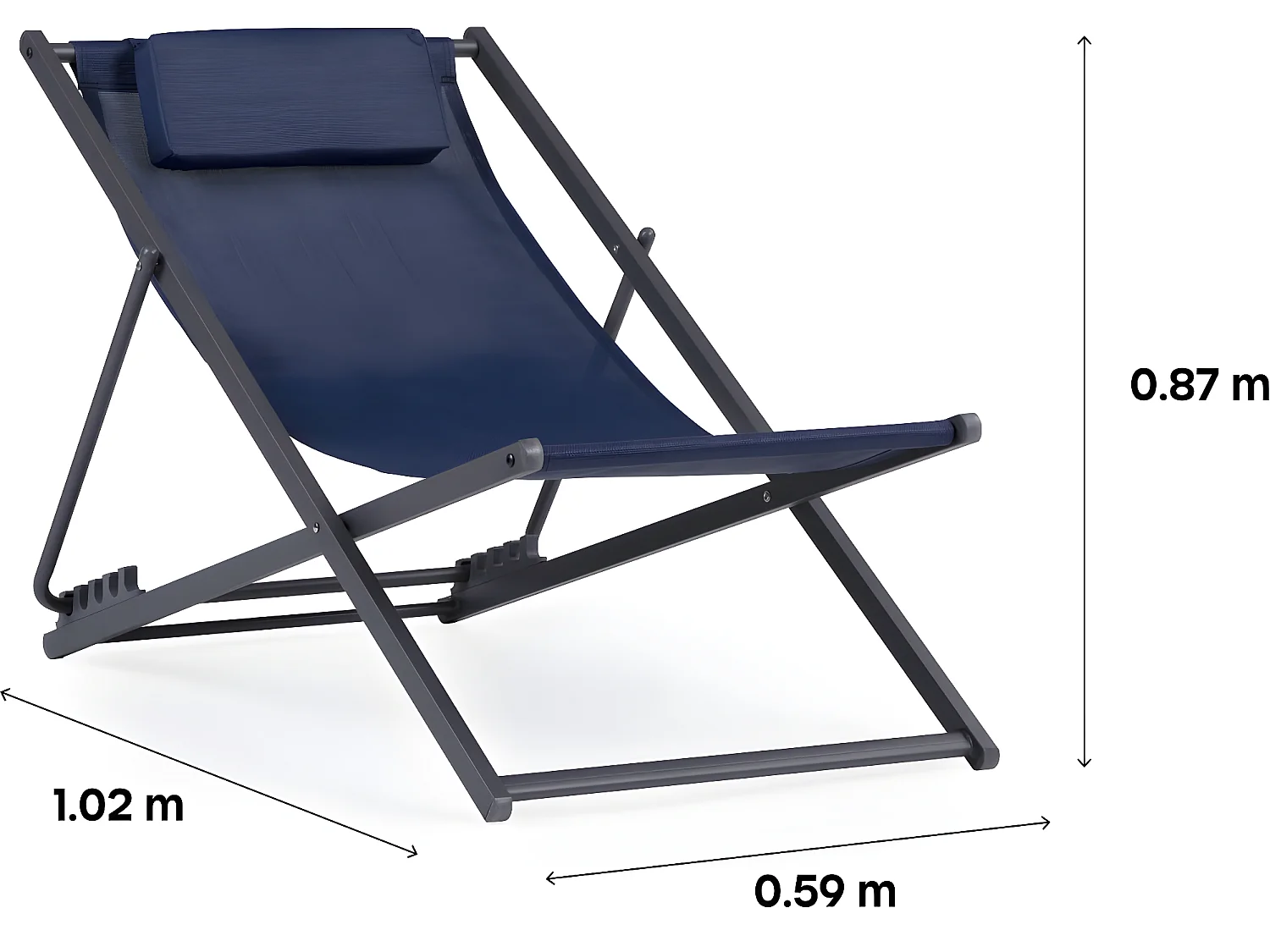 Lot de 2 Chiliennes métal en textilene - Avec têtière - Bleu nuit