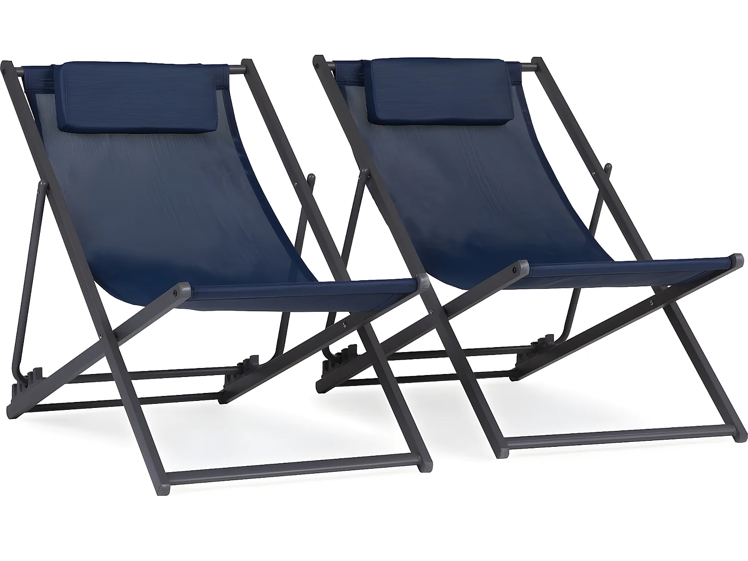 Lot de 2 Chiliennes métal en textilene - Avec têtière - Bleu nuit