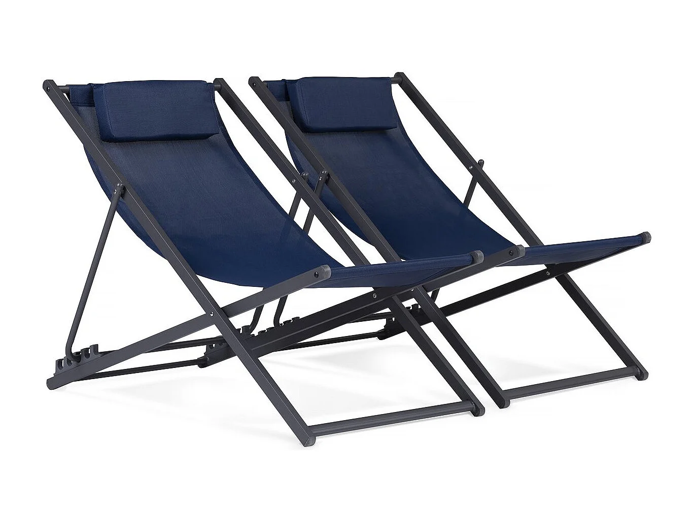 Lot de 2 Chiliennes métal en textilene - Avec têtière - Bleu nuit