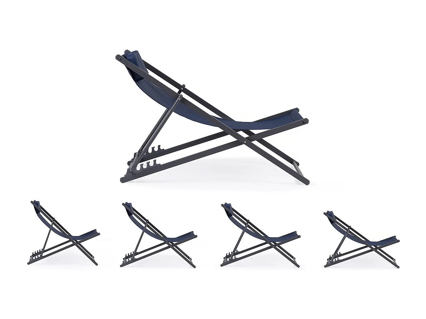 Lot de 2 Chiliennes métal en textilene - Avec têtière - Bleu nuit