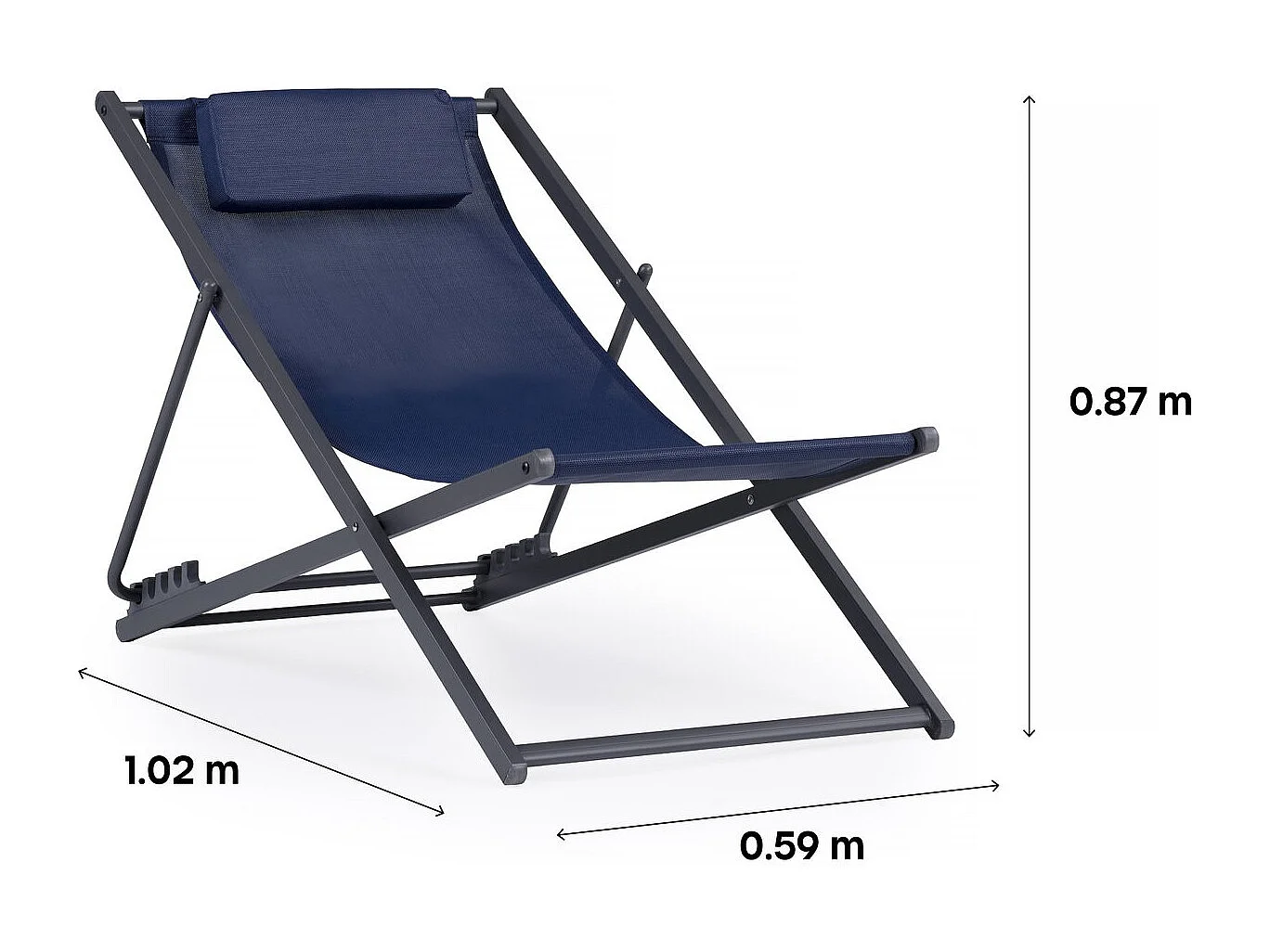 Lot de 2 Chiliennes métal en textilene - Avec têtière - Bleu nuit
