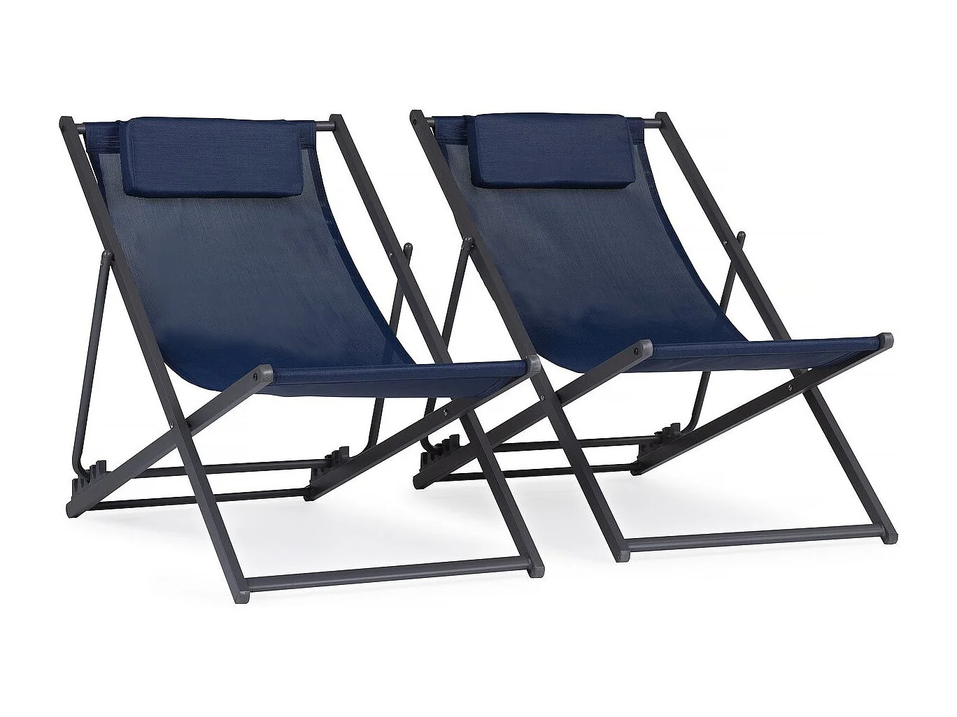 Lot de 2 Chiliennes métal en textilene - Avec têtière - Bleu nuit