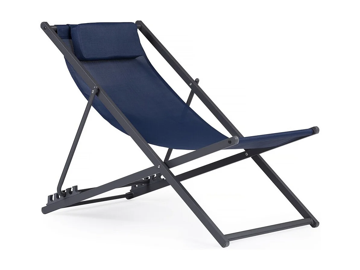 Lot de 2 Chiliennes métal en textilene - Avec têtière - Bleu nuit